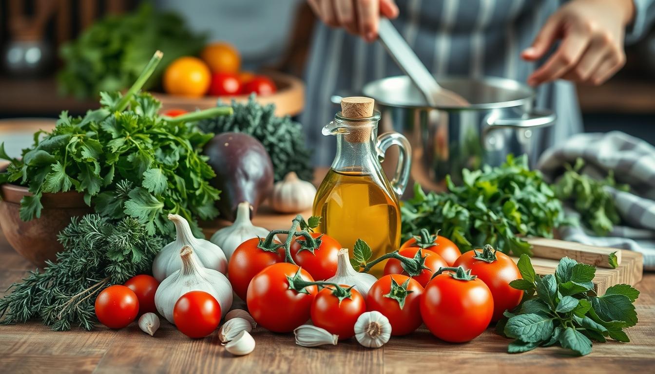 Measured baking ingredients prepared on a counter